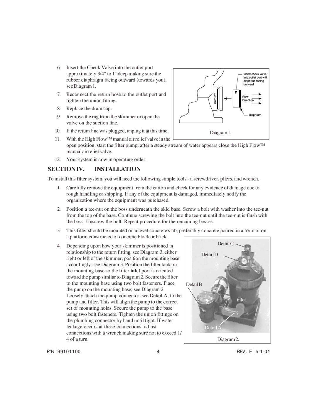 System Works 99101100 manual Section IV. Installation, Inlet 