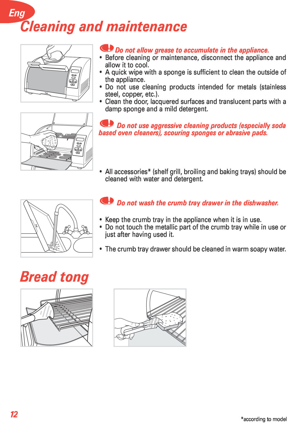 T-Fal 5252 manual Cleaning and maintenance, Bread tong 