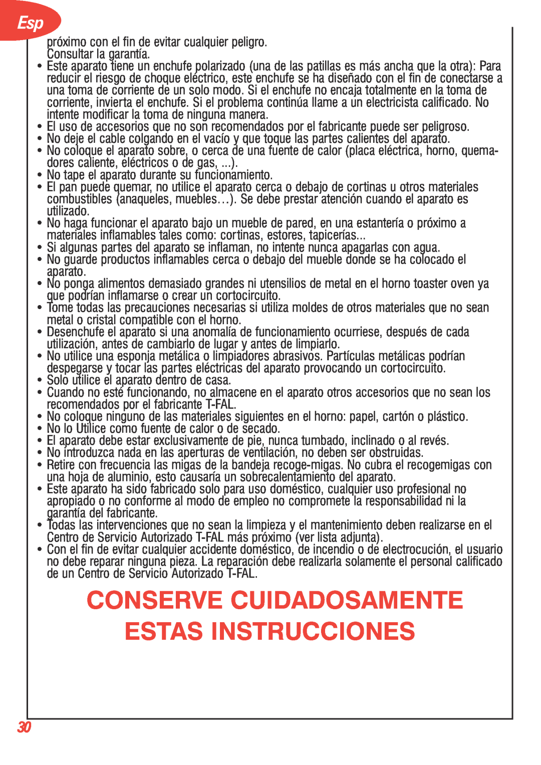 T-Fal 5252 manual Conserve Cuidadosamente Estas Instrucciones 