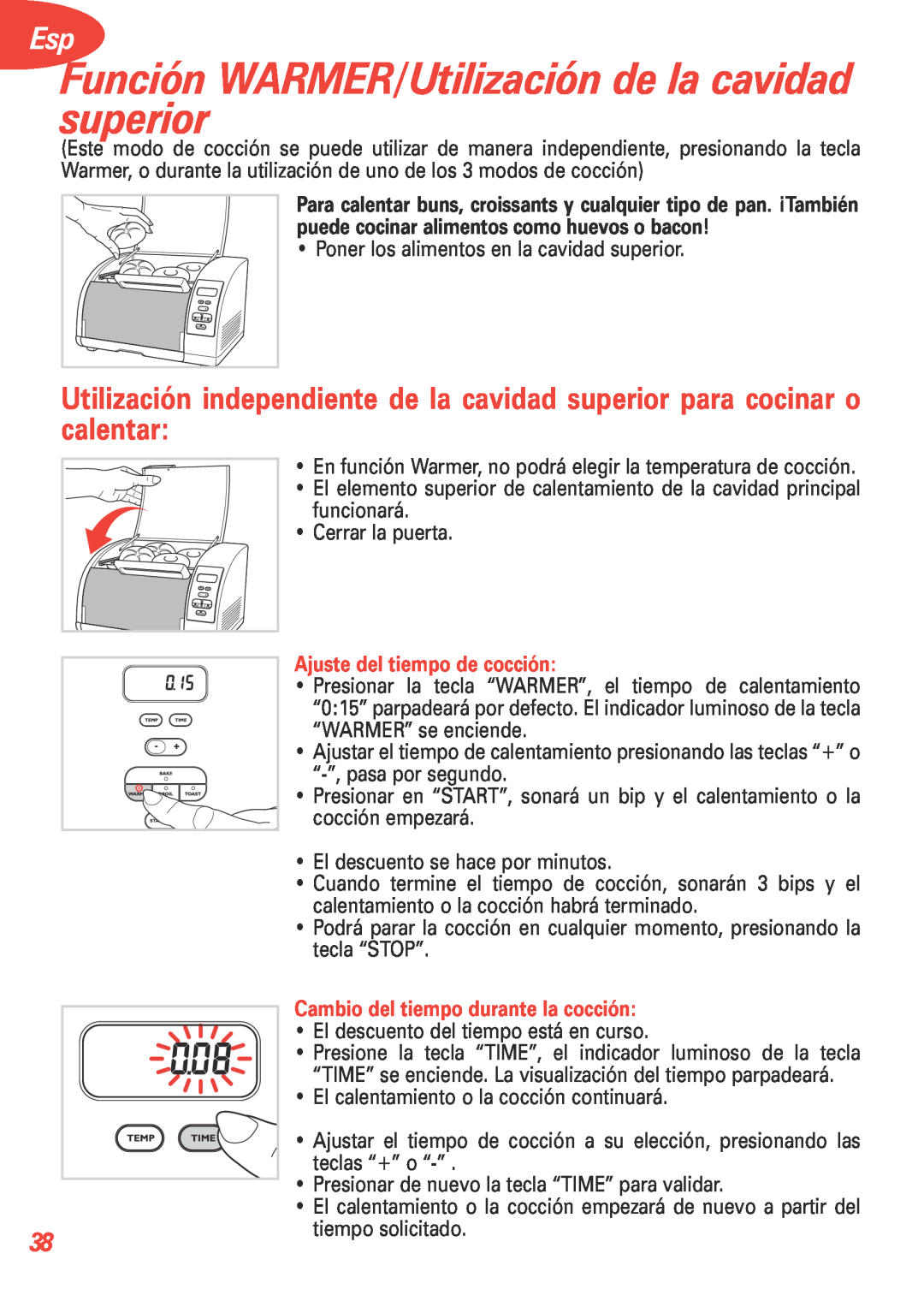 T-Fal 5252 manual Función WARMER/Utilización de la cavidad superior 