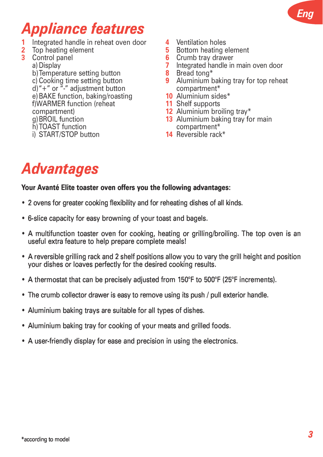 T-Fal 5252 manual Appliance features, Advantages 
