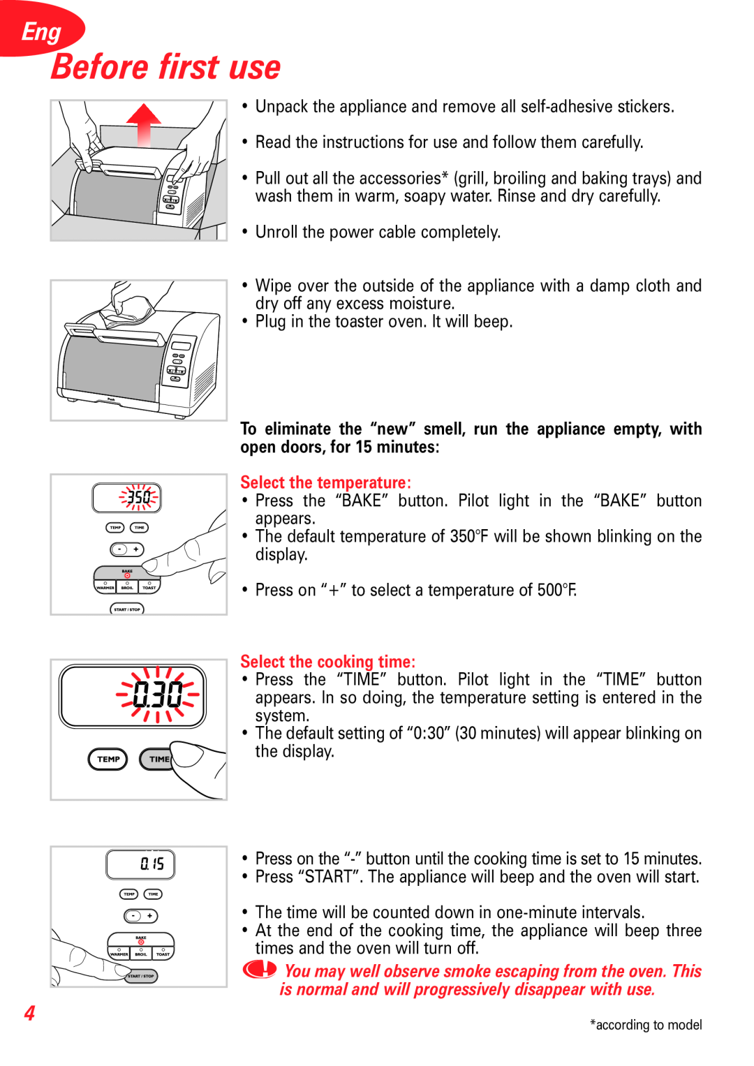 T-Fal 5252 manual Before first use, Select the temperature, Select the cooking time 