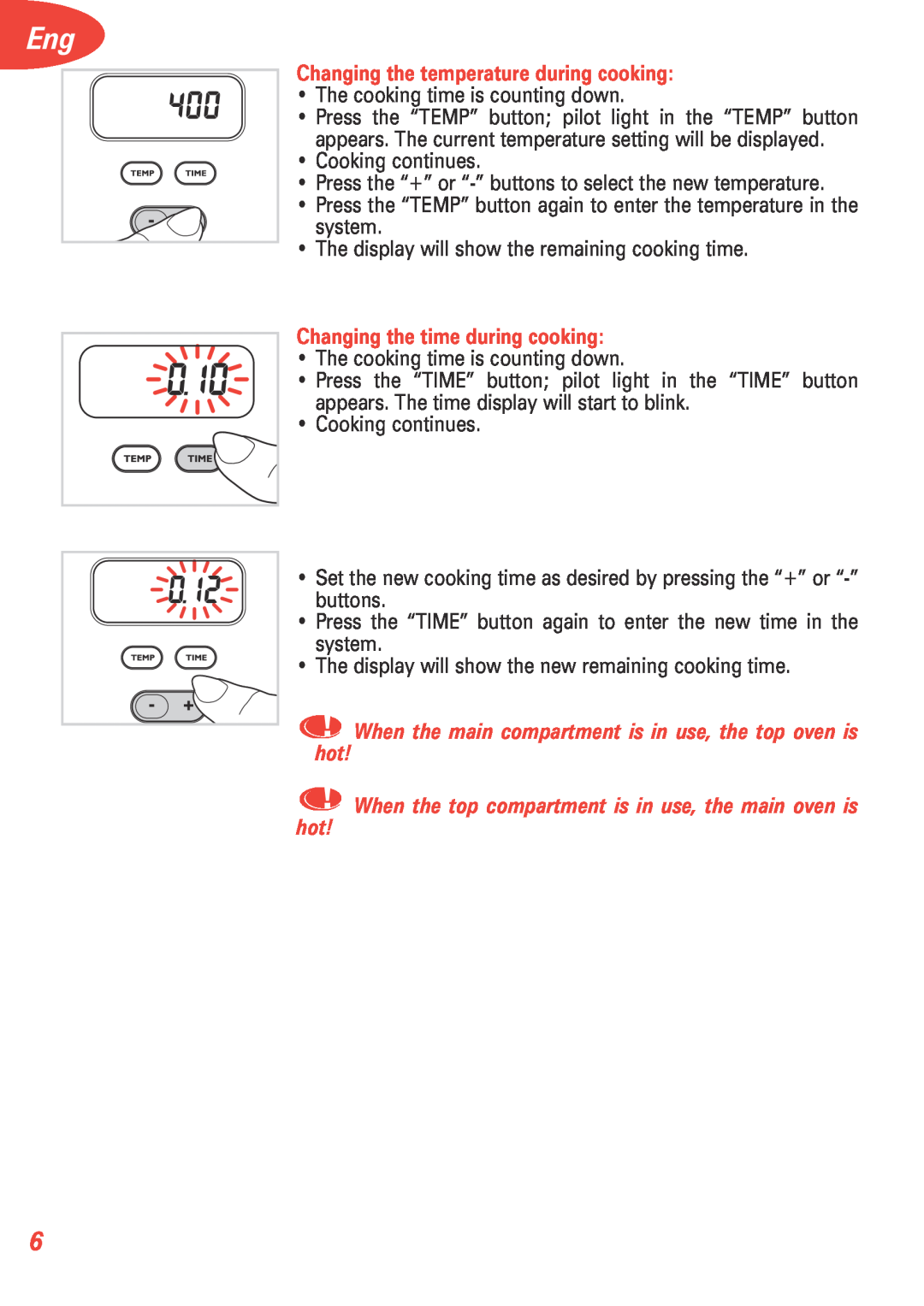 T-Fal 5252 manual Changing the temperature during cooking, Changing the time during cooking 