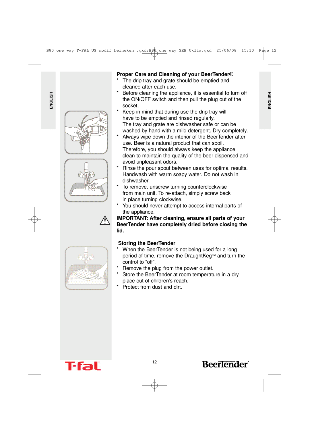 T-Fal manual Proper Care and Cleaning of your BeerTender 