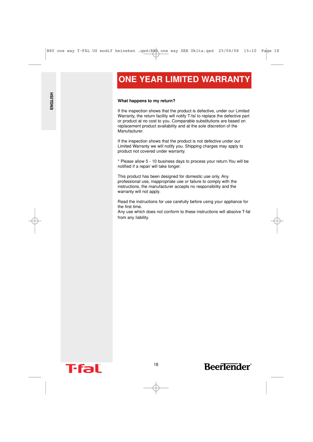 T-Fal BeerTender manual What happens to my return? 