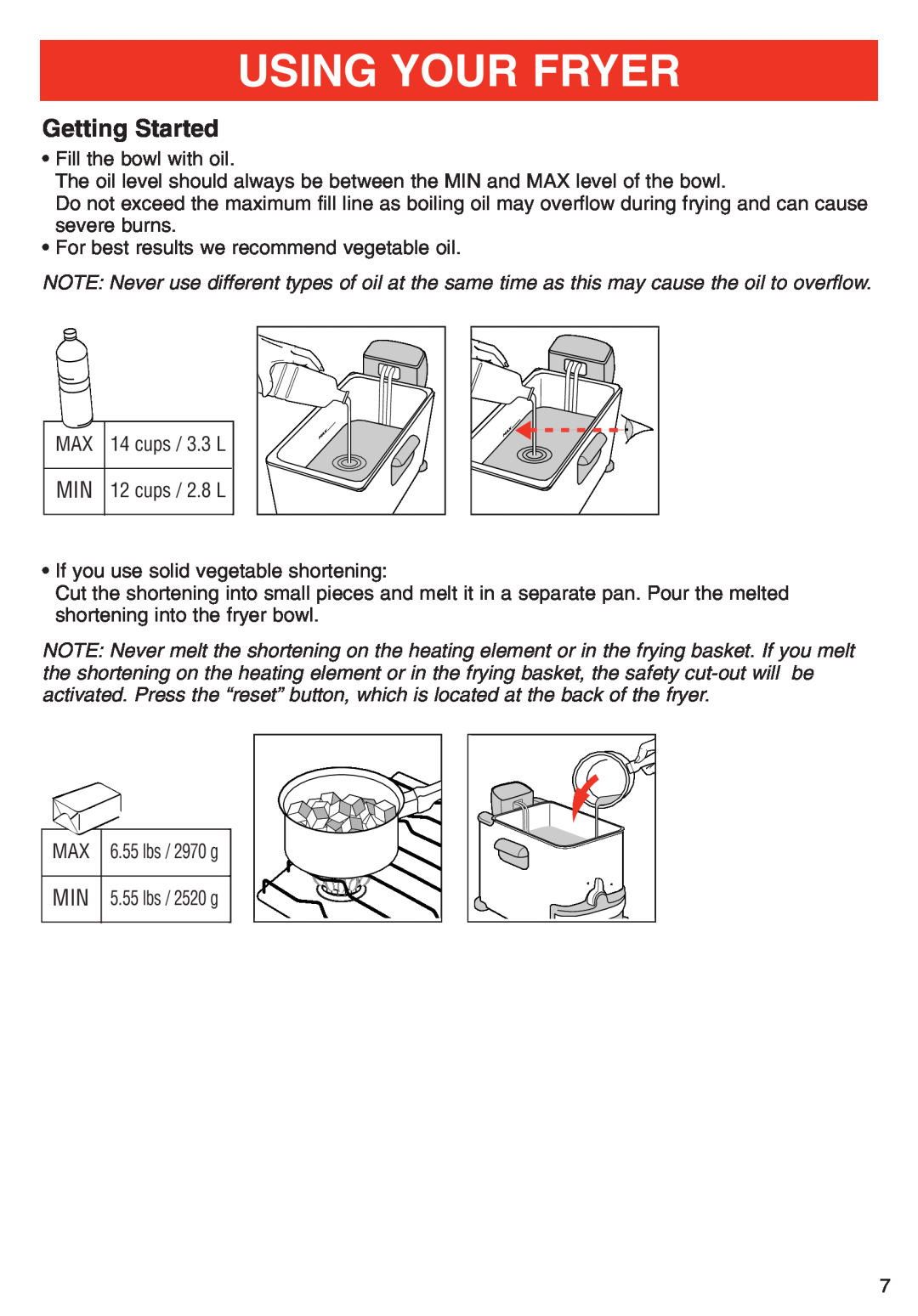T-Fal Deep Fryer manual Getting Started, Using Your Fryer 