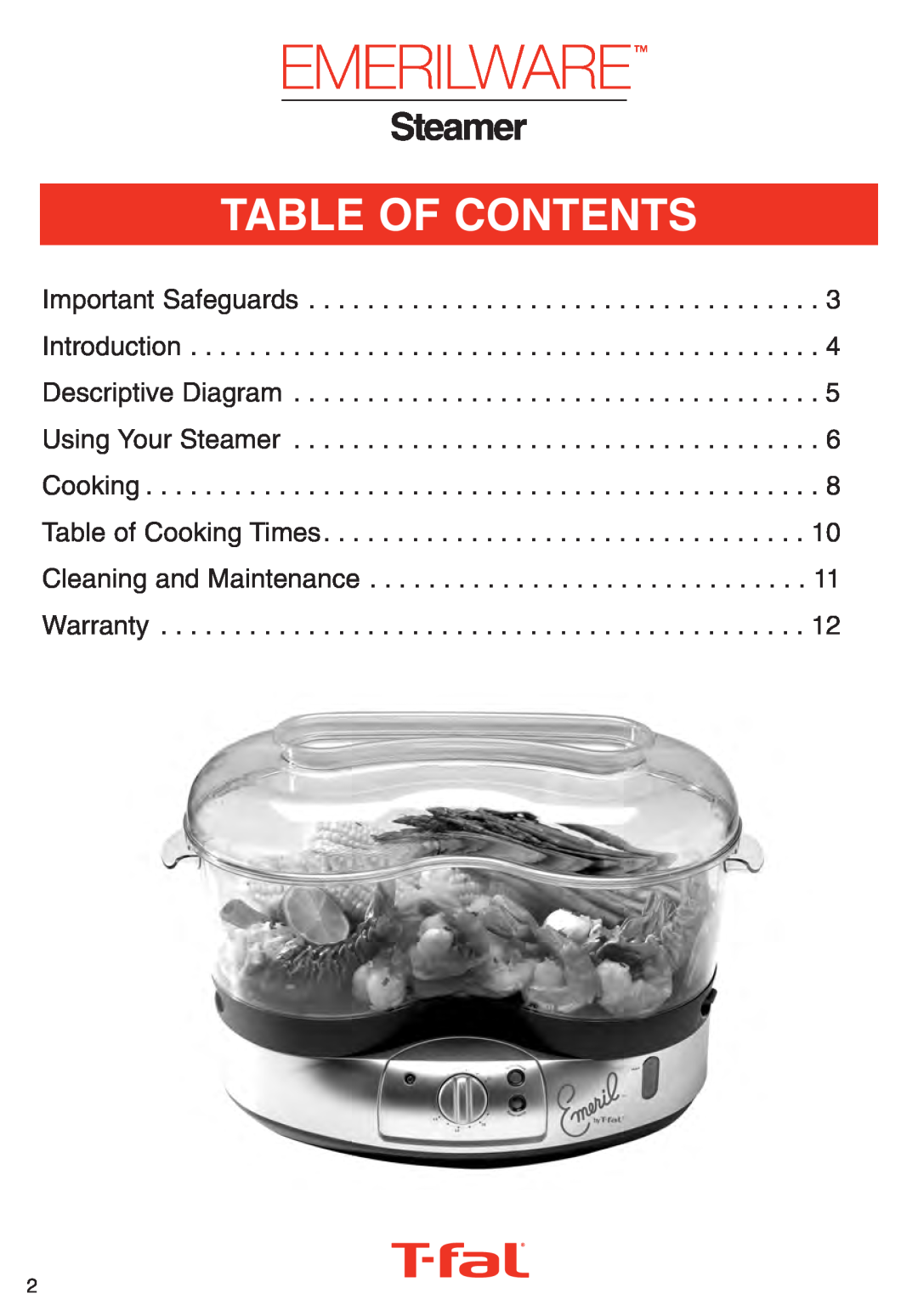 T-Fal Steamer manual Table Of Contents 