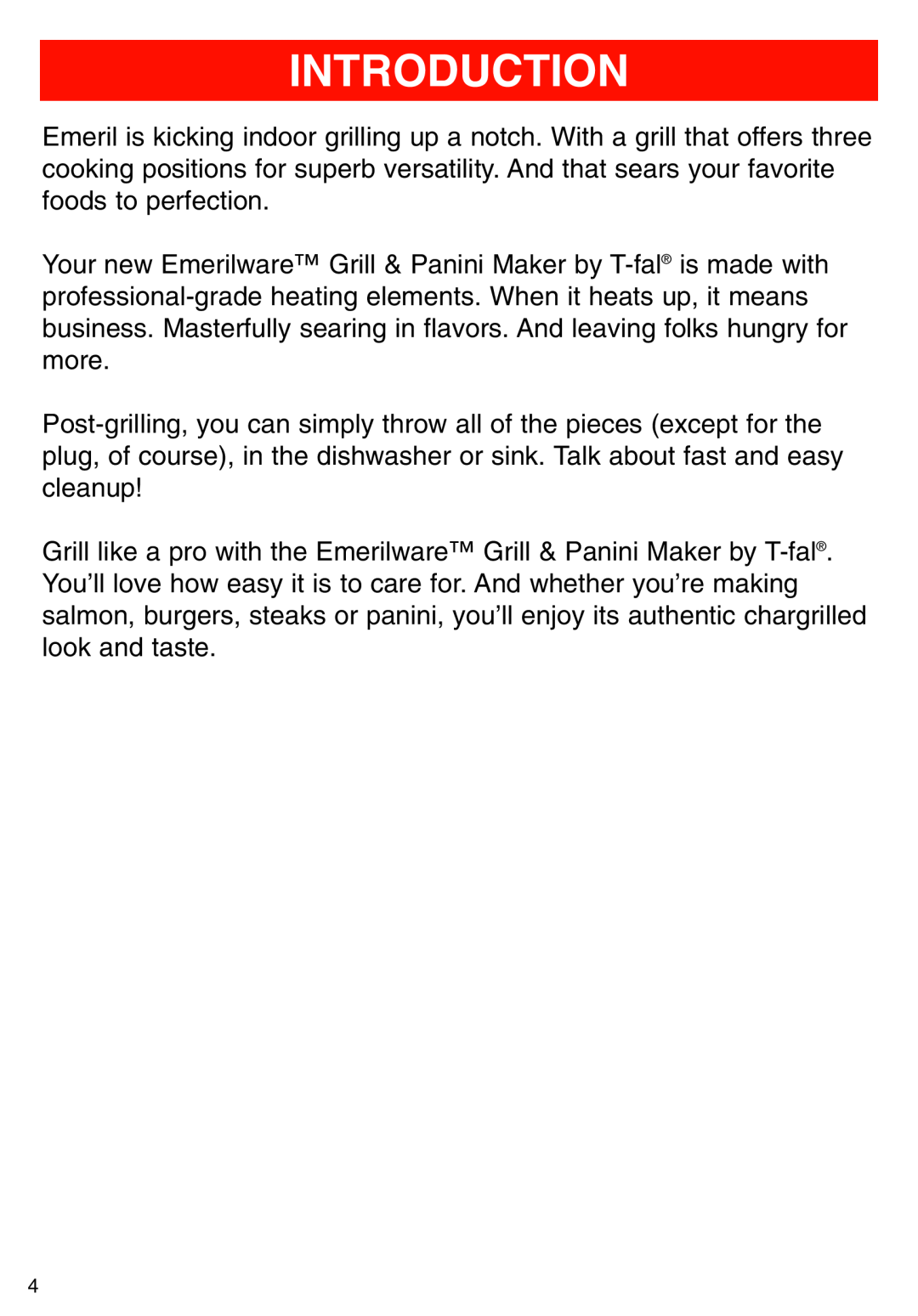T-Fal Use Grill & Panini Maker manual Introduction 