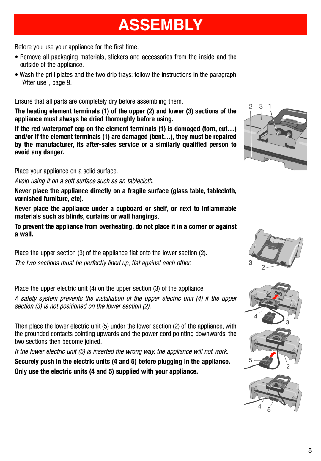 T-Fal Use Grill & Panini Maker manual Assembly 