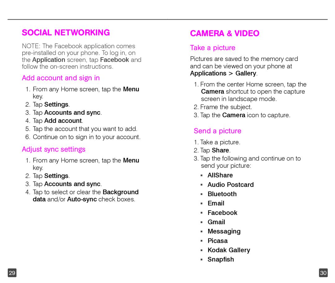 T-Mobile 4G manual Social Networking, Camera & Video 