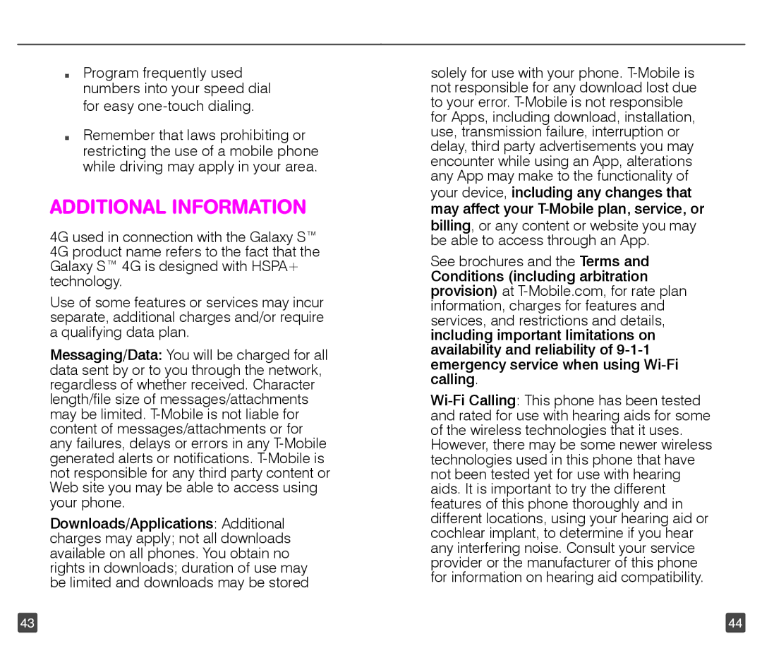 T-Mobile 4G manual Additional Information 