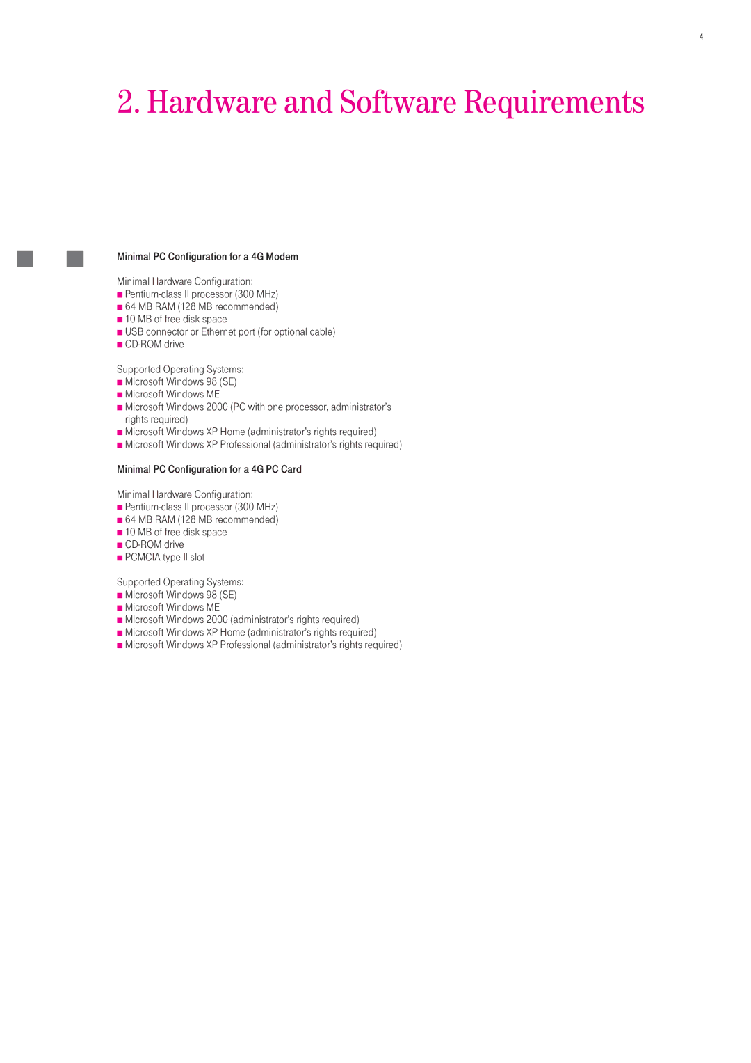 T-Mobile 535 manual Hardware and Software Requirements, CD-ROM drive 