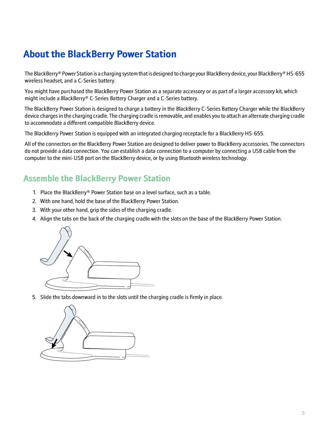 T-Mobile 610215000000 manual About the BlackBerry Power Station, Assemble the BlackBerry Power Station 