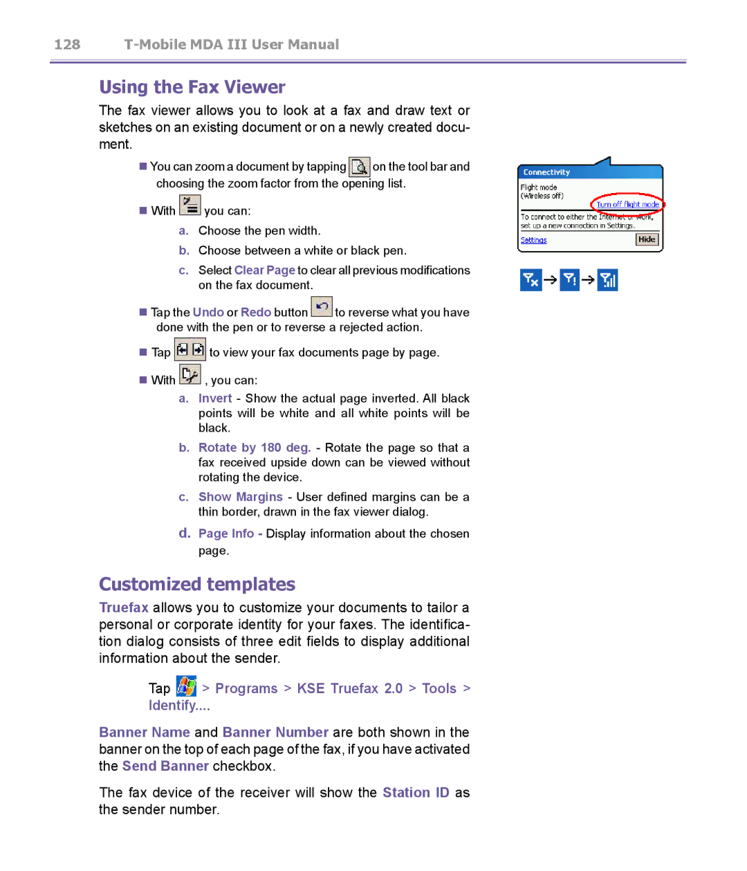 T-Mobile MDA III manual Using the Fax Viewer, Customized templates 