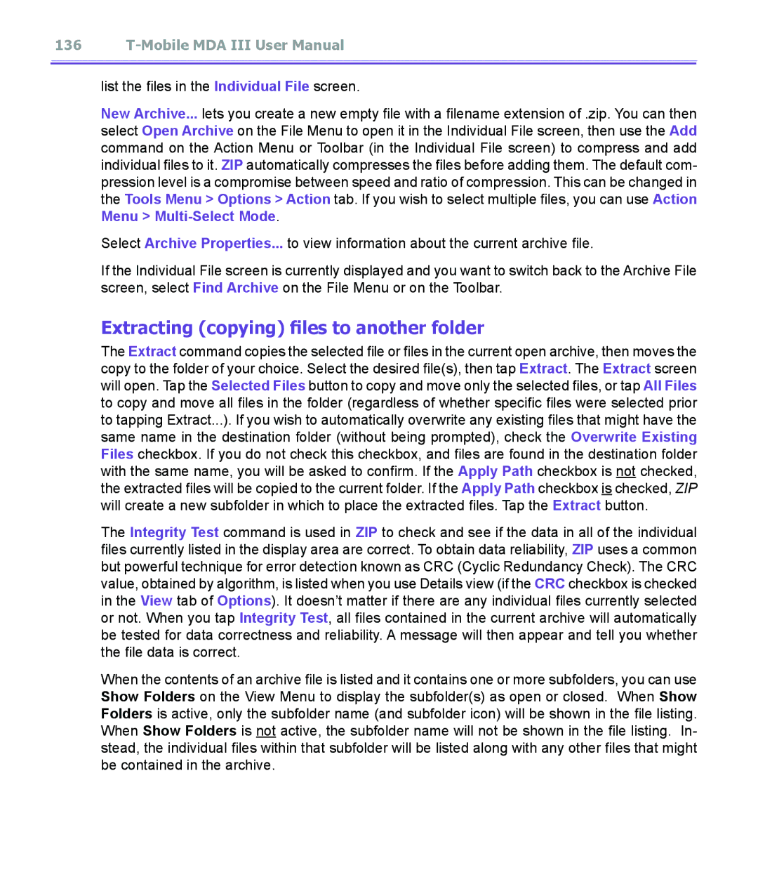 T-Mobile MDA III manual Extracting copying files to another folder 