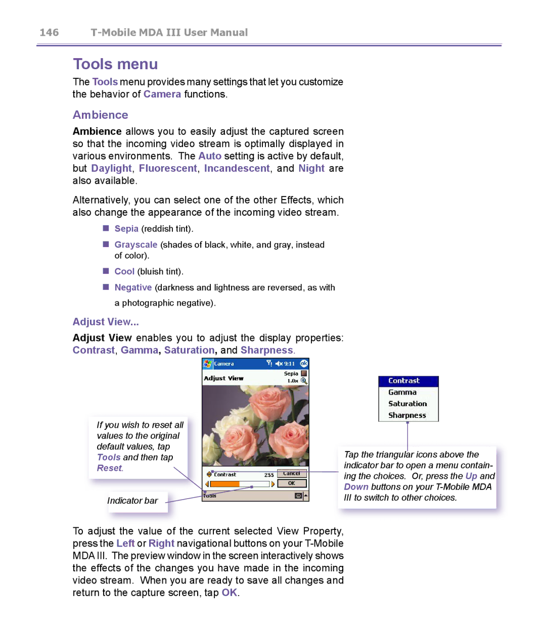 T-Mobile MDA III manual Tools menu, Adjust View 