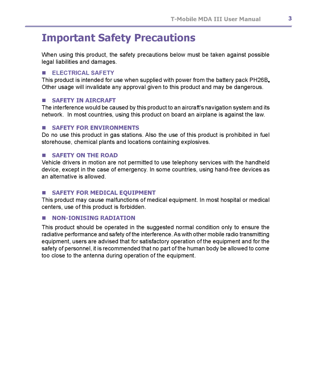 T-Mobile MDA III manual Important Safety Precautions, Electrical Safety 