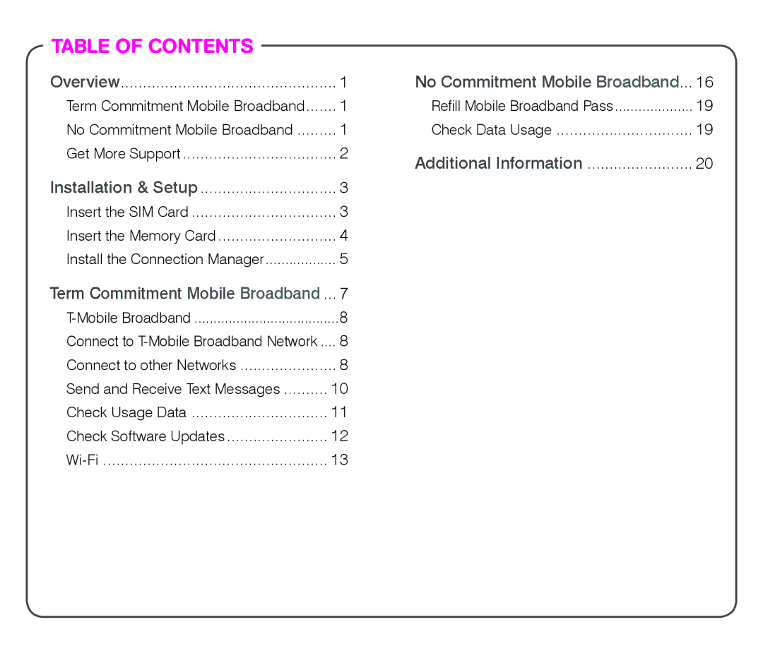 T-Mobile TM1753 manual Table of Contents 