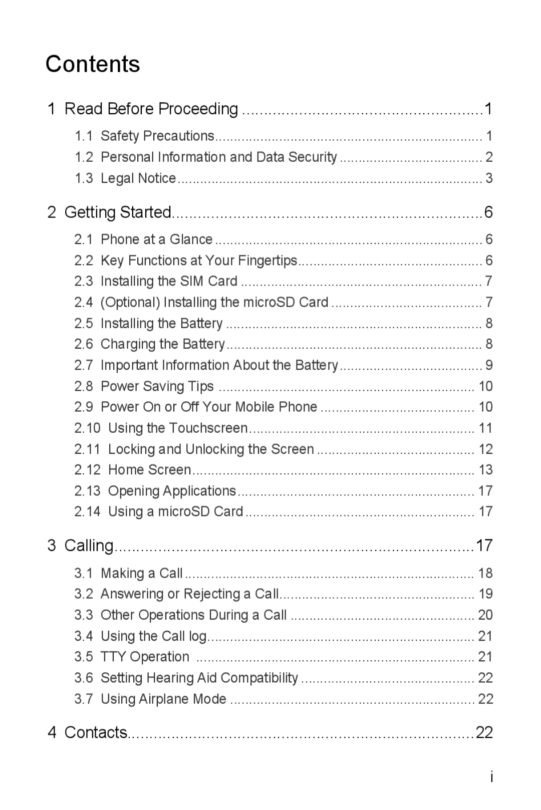 T-Mobile U8680 manual Contents 