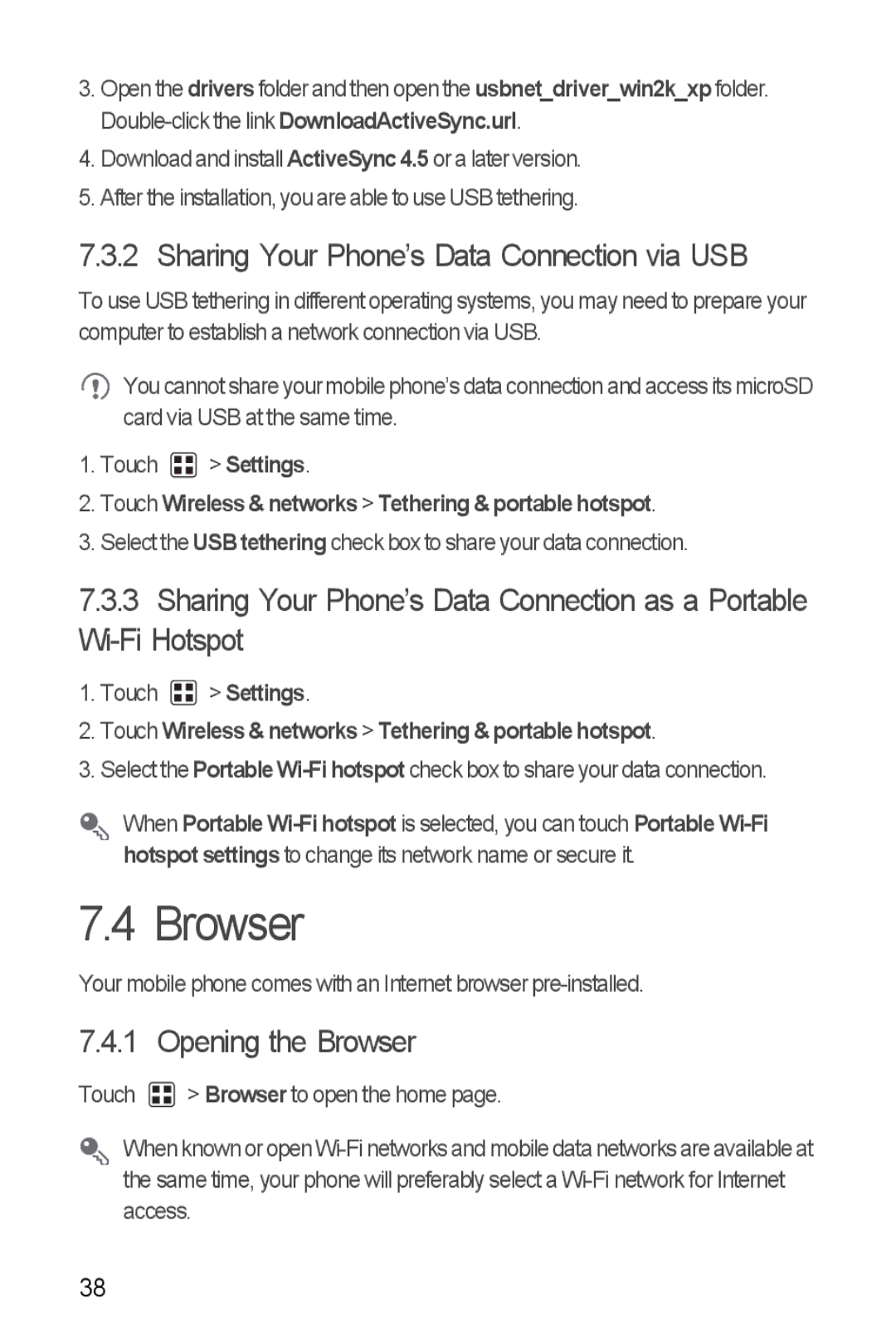 T-Mobile U8680 manual Sharing Your Phone’s Data Connection via USB, Opening the Browser 