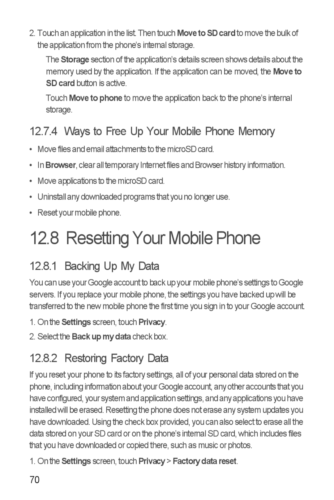 T-Mobile U8680 manual Resetting Your Mobile Phone, Ways to Free Up Your Mobile Phone Memory, Backing Up My Data 