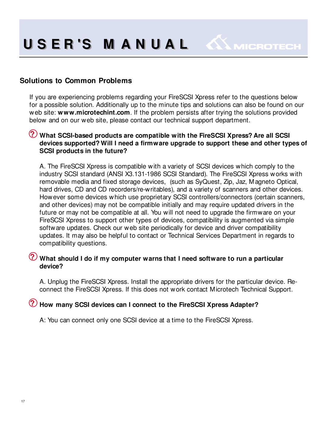 T. S. MicroTech IEEE1394 user manual Solutions to Common Problems 