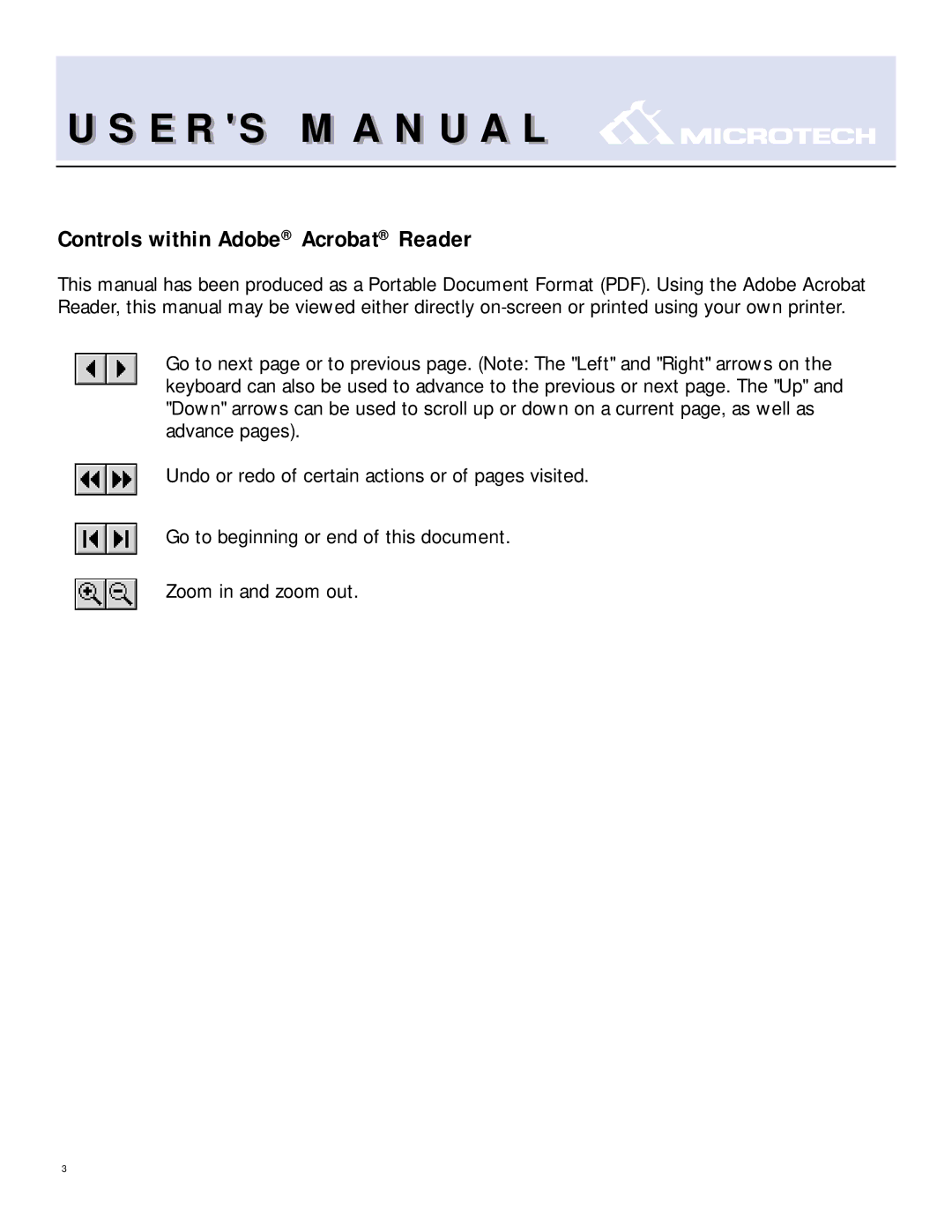 T. S. MicroTech IEEE1394 user manual Controls within Adobe Acrobat Reader 