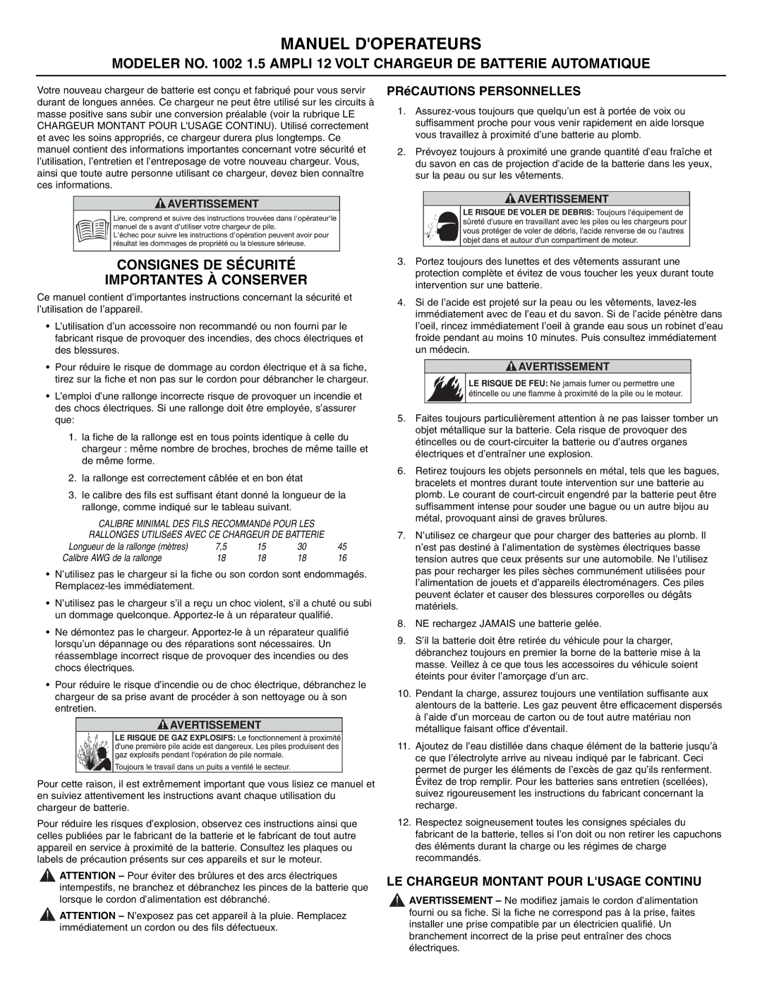 T-Tech 1002 Manuel Doperateurs, Consignes DE Sécurité Importantes À Conserver, LE Chargeur Montant Pour Lusage Continu 