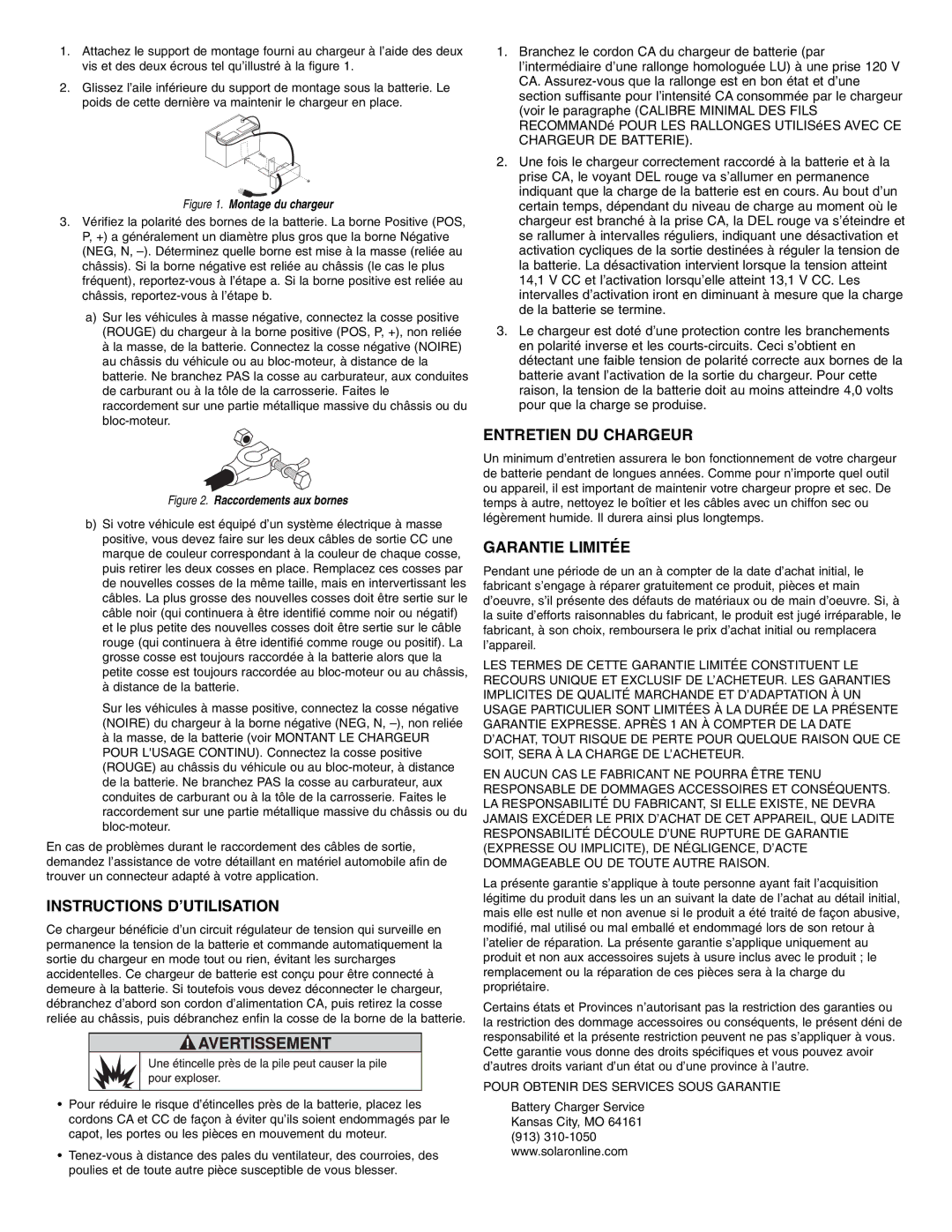 T-Tech 1002 important safety instructions Instructions D’UTILISATION, Entretien DU Chargeur, Garantie Limitée 