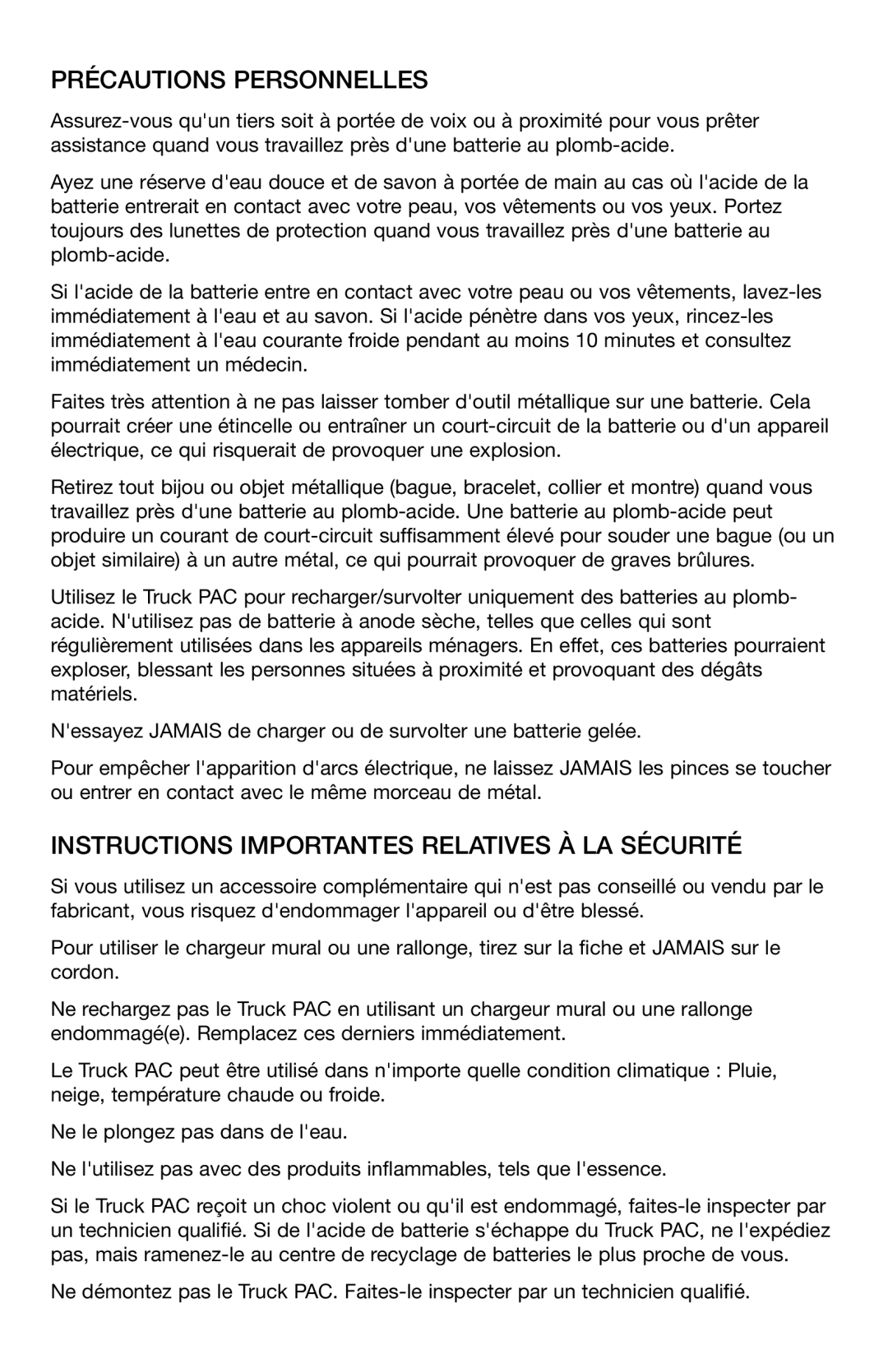 T-Tech ES6000, ES8000 user manual Précautions Personnelles, Instructions Importantes Relatives À LA Sécurité 