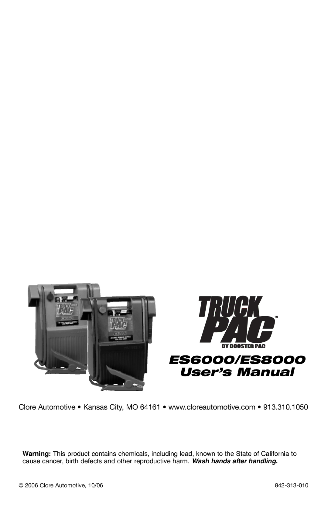 T-Tech ES8000, ES6000 user manual Clore Automotive, 10/06 842-313-010 