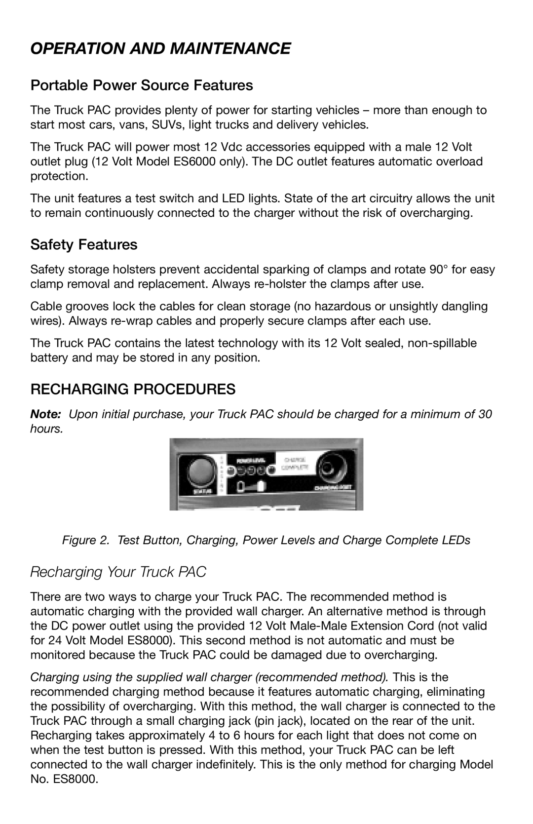 T-Tech ES8000, ES6000 user manual Operation and Maintenance, Recharging Procedures, Recharging Your Truck PAC 