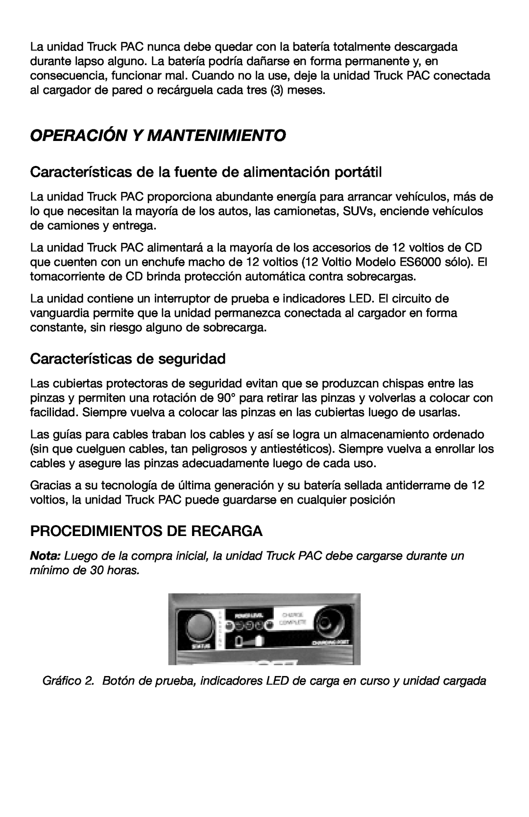 T-Tech ES8000 Operación Y Mantenimiento, Características de la fuente de alimentación portátil, Procedimientos De Recarga 