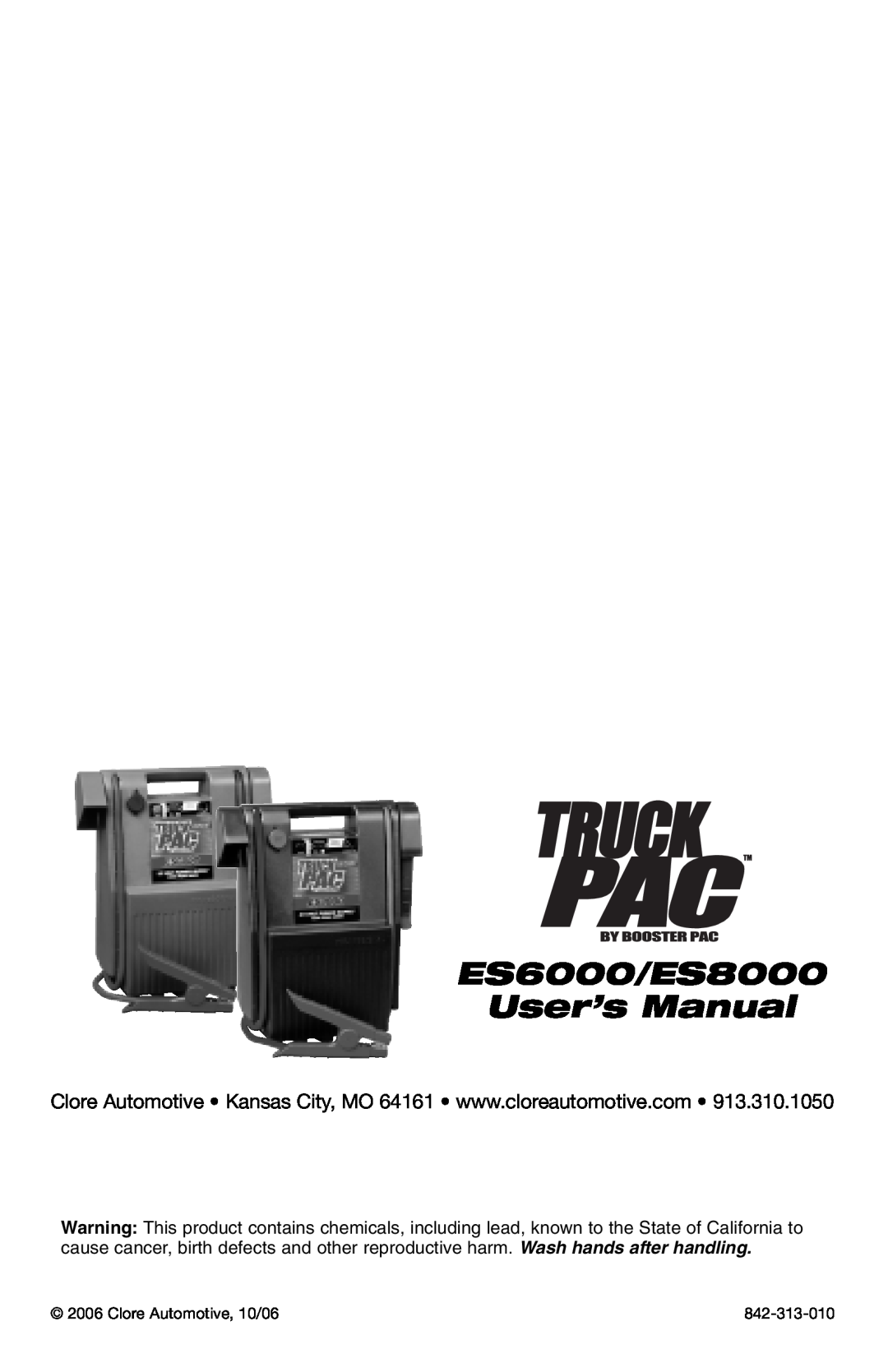 T-Tech ES8000, ES6000 user manual Clore Automotive, 10/06, 842-313-010 