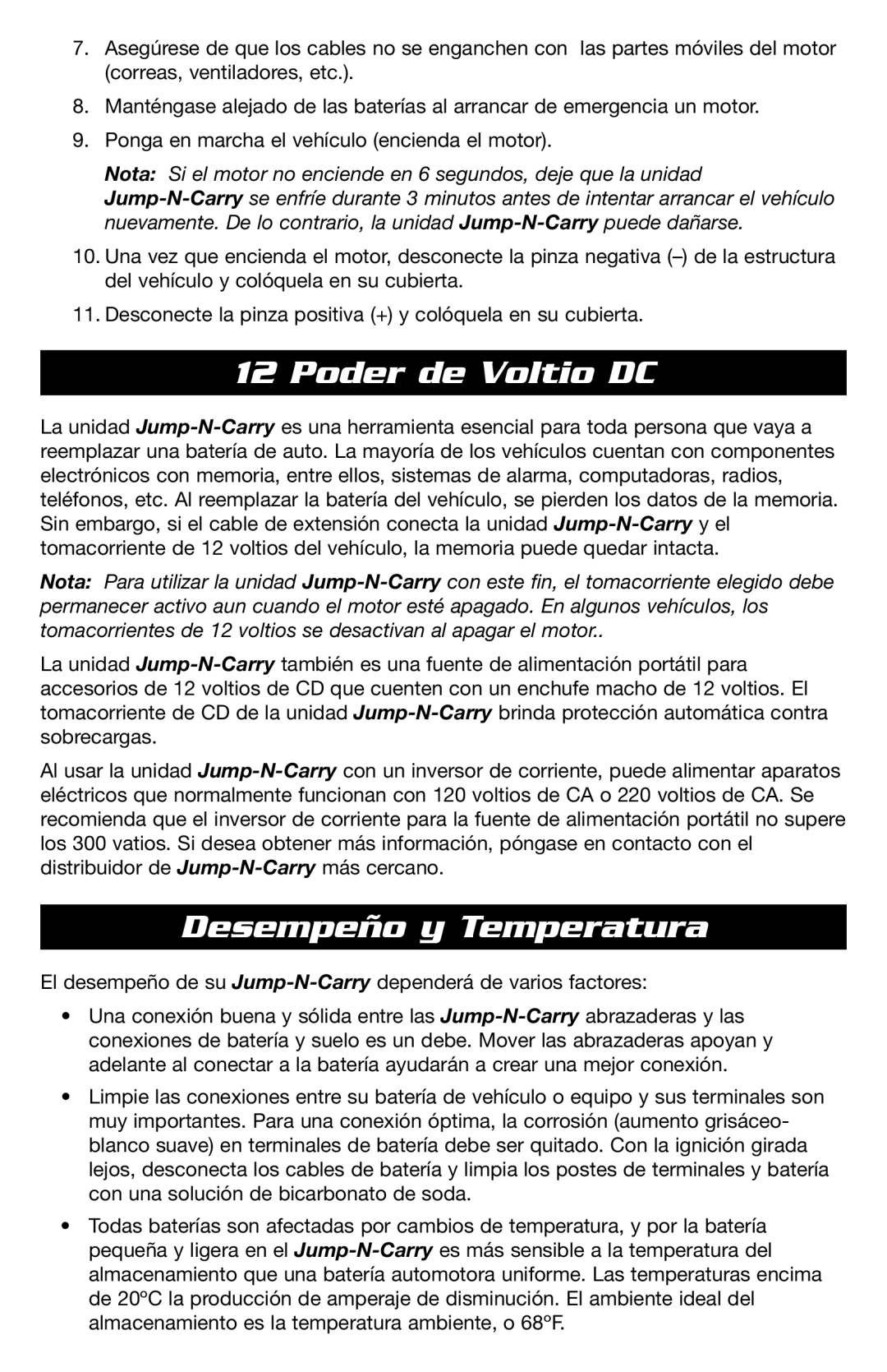 T-Tech JNCXFE instruction manual Poder de Voltio DC, Desempeño y Temperatura 