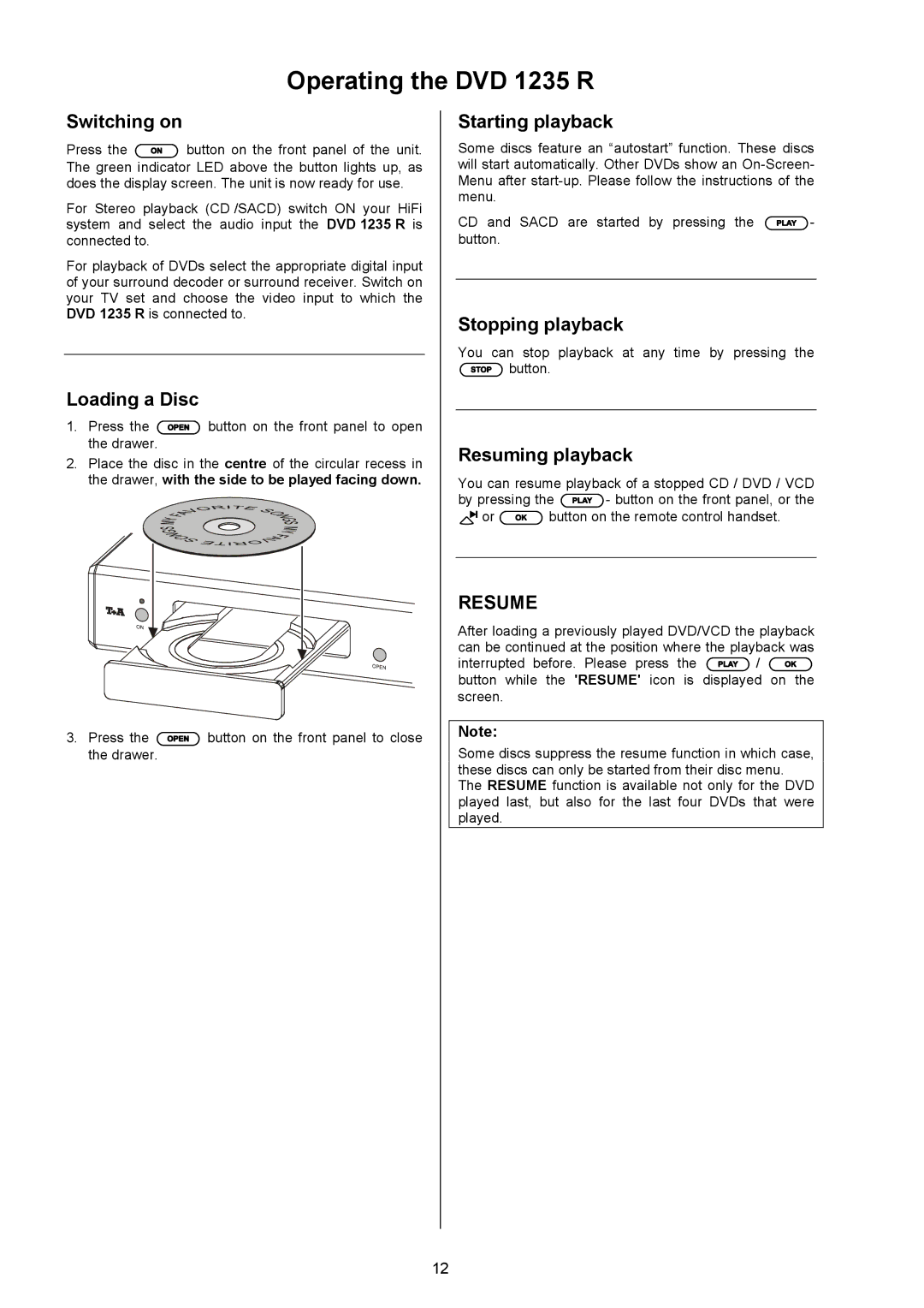 T+A Elektroakustik user manual Operating the DVD 1235 R 