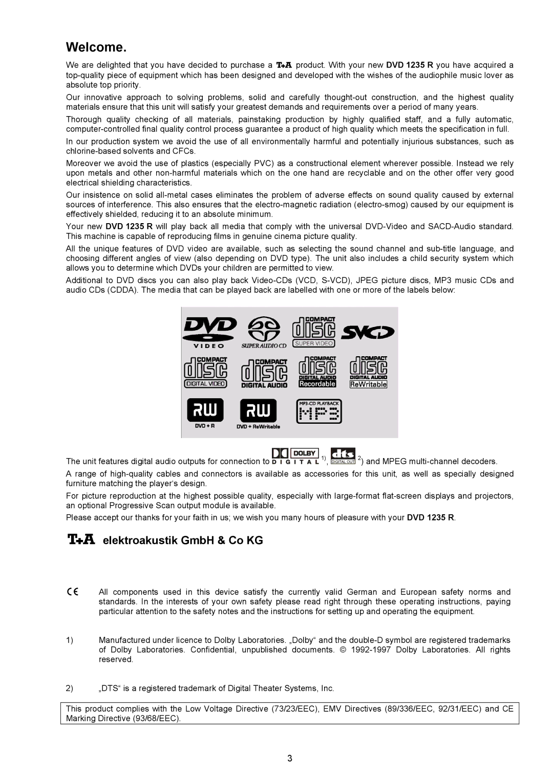 T+A Elektroakustik 1235 R user manual Welcome,  elektroakustik GmbH & Co KG 