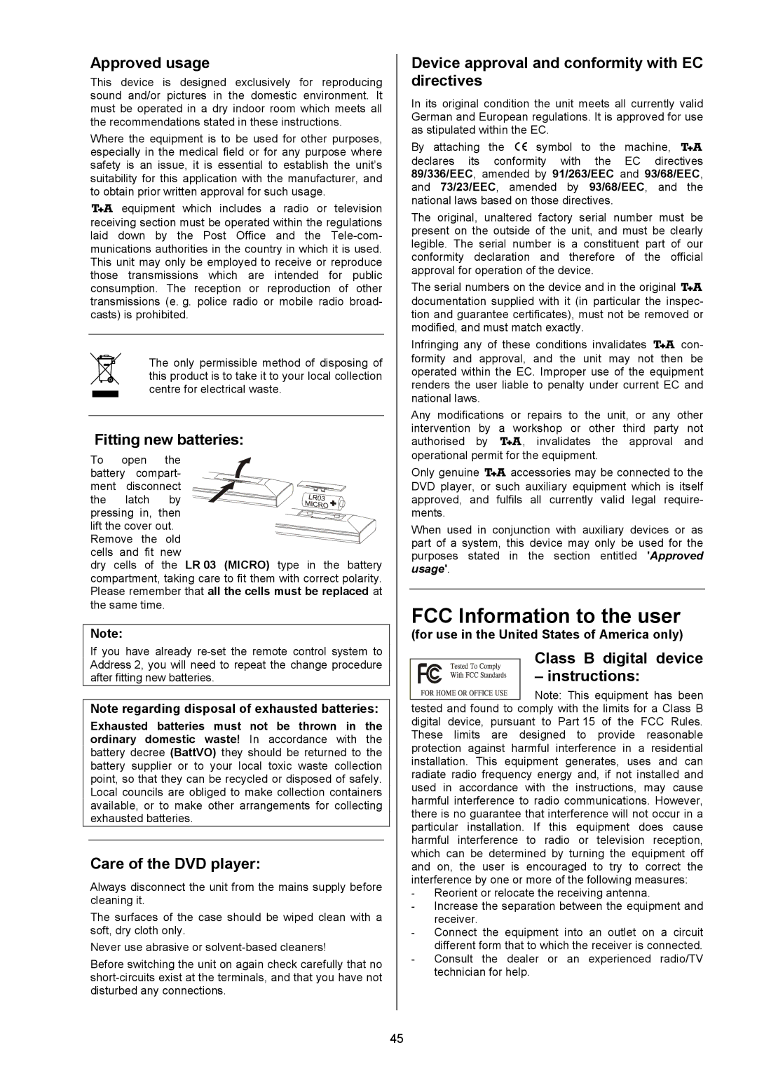 T+A Elektroakustik 1235 R user manual FCC Information to the user 