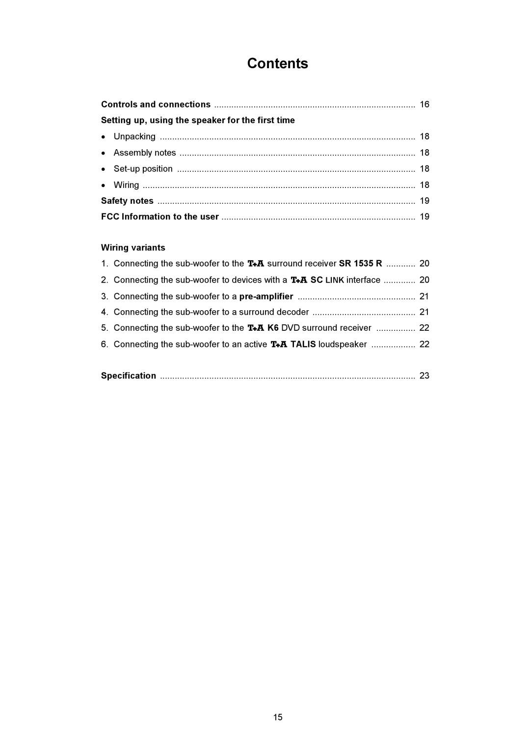 T+A Elektroakustik AE 14 user manual Contents 