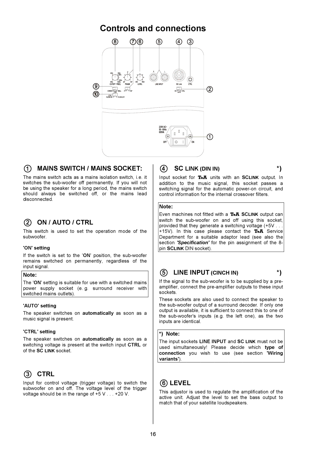 T+A Elektroakustik AE 14 user manual Controls and connections,  Mains Switch / Mains Socket 