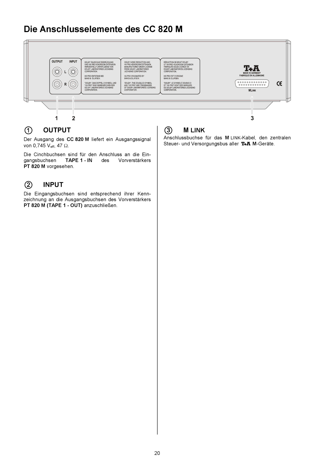 T+A Elektroakustik user manual Die Anschlusselemente des CC 820 M,  Output 