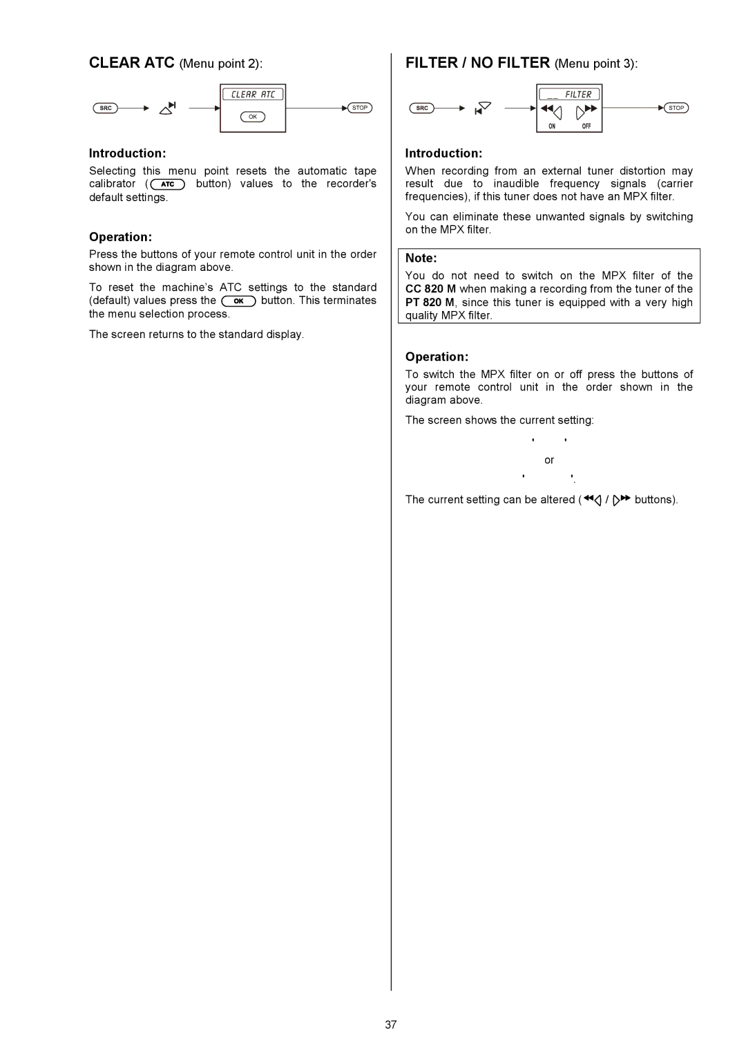 T+A Elektroakustik CC 820 M user manual Filter / no Filter Menu point, Clear ATC Menu point Introduction 