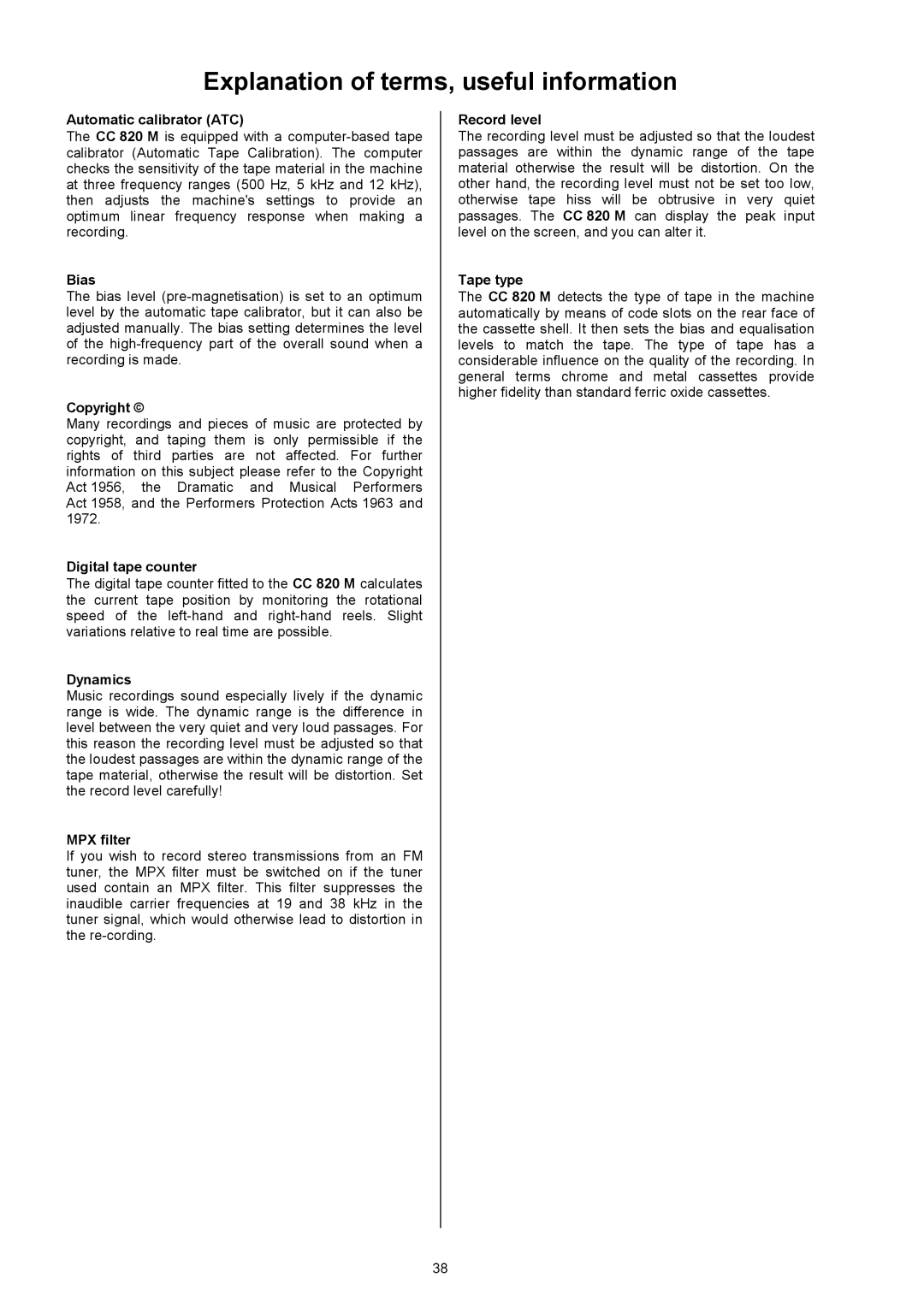 T+A Elektroakustik CC 820 M user manual Explanation of terms, useful information 