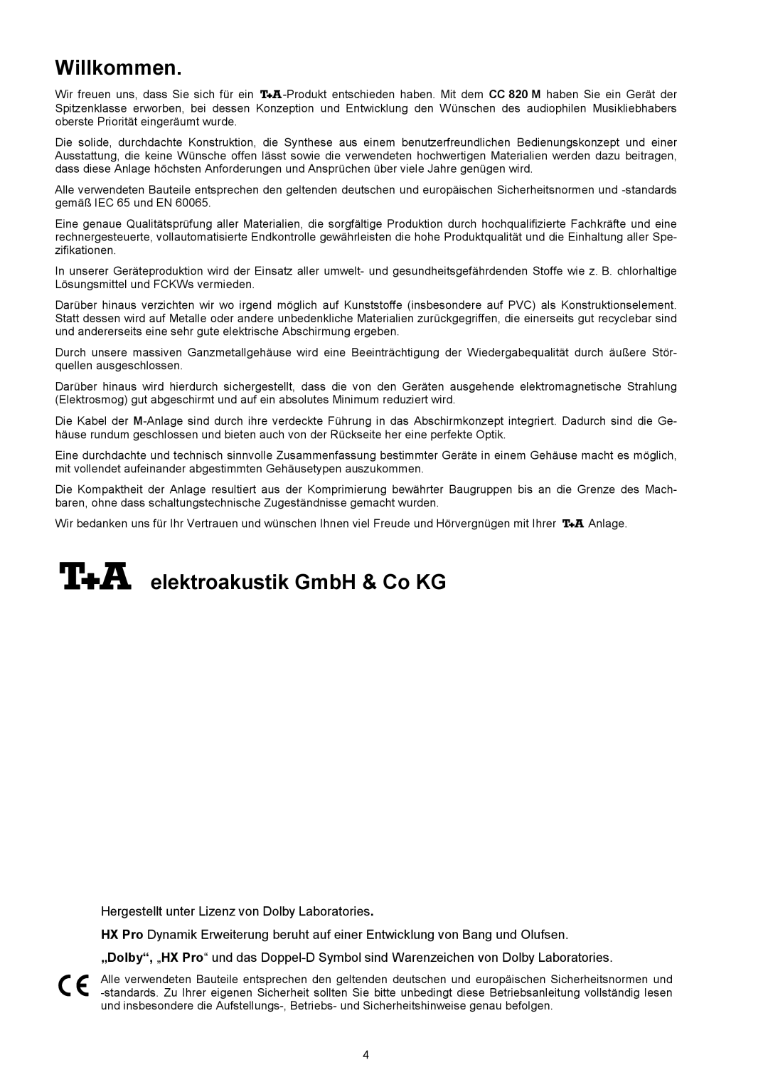 T+A Elektroakustik CC 820 M user manual Willkommen,  elektroakustik GmbH & Co KG 