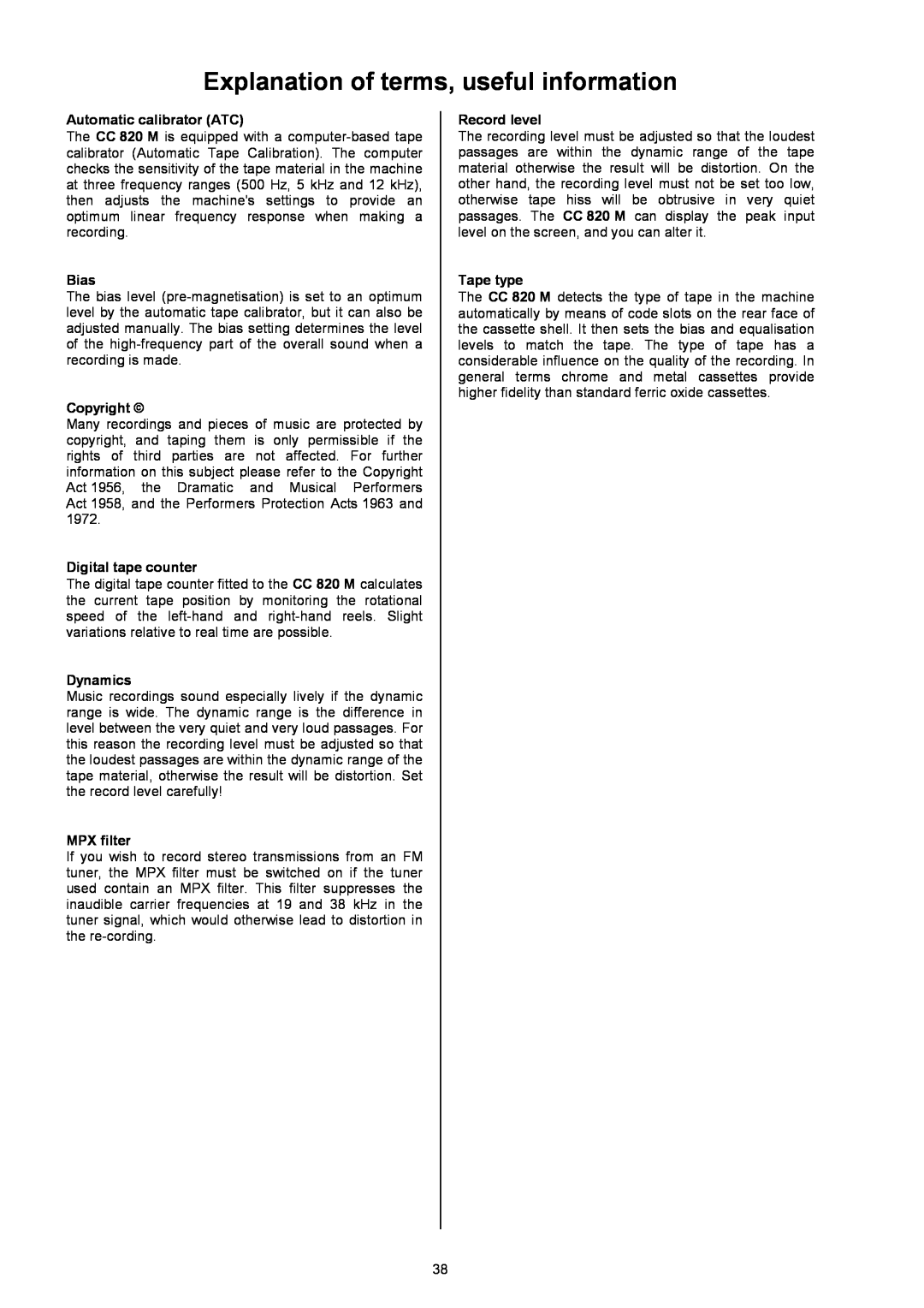 T+A Elektroakustik CC 820 M user manual Explanation of terms, useful information 