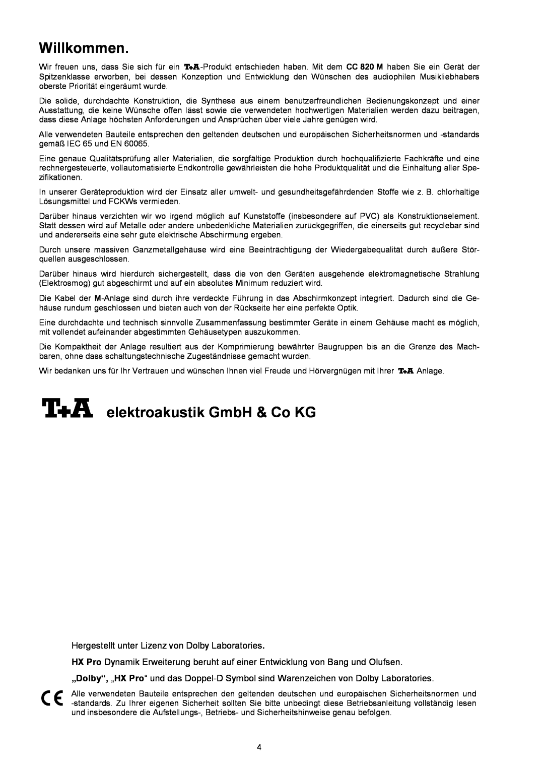 T+A Elektroakustik CC 820 M user manual Willkommen, elektroakustik GmbH & Co KG 