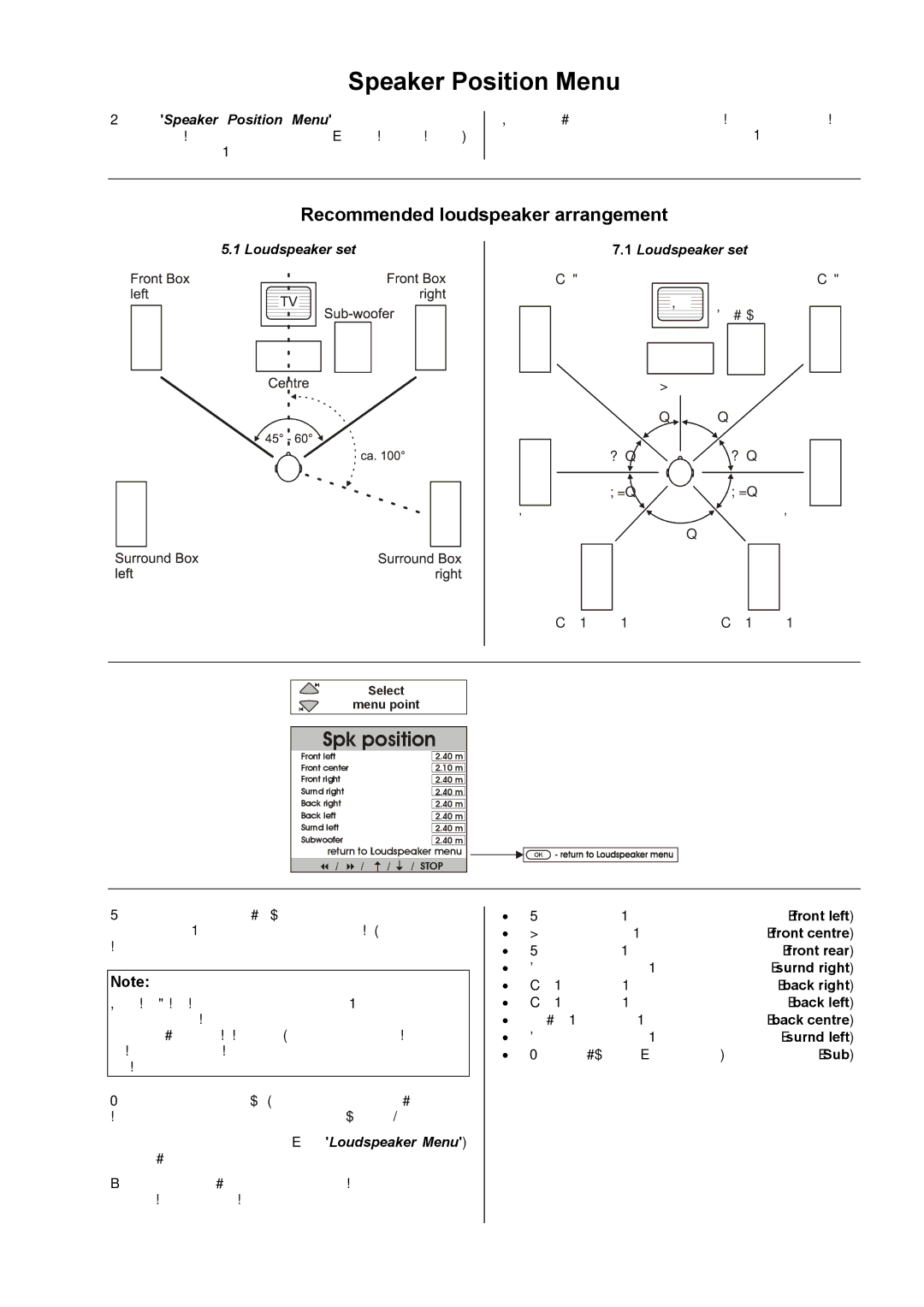 T+A Elektroakustik DD 1535 R manual SpeakerPositionMenu, Recommendedloudspeakerarrangement 