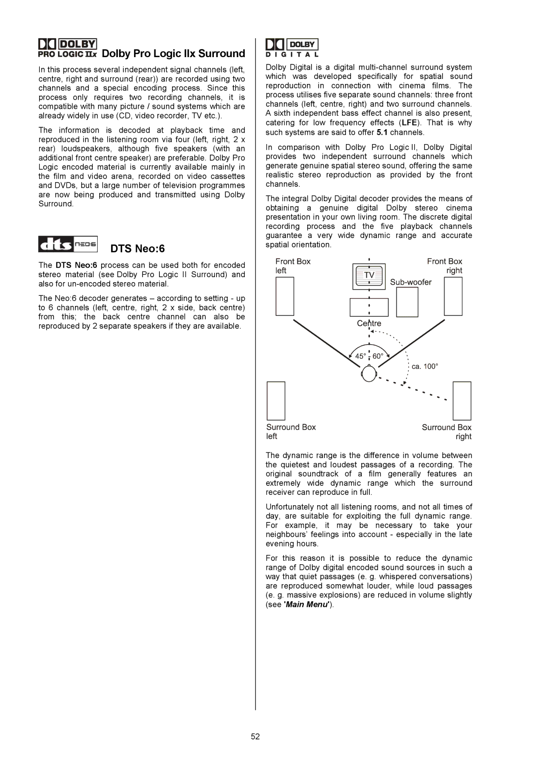 T+A Elektroakustik DD 1535 R manual DolbyProLogicIIxSurround, DTSNeo6 