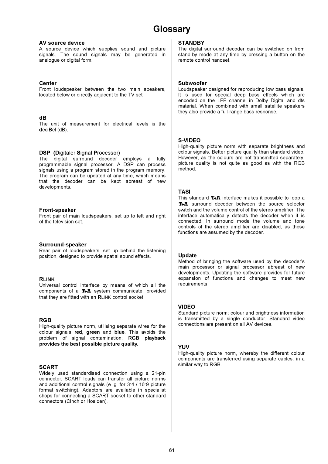 T+A Elektroakustik DD 1535 R manual Glossary, AVsourcedevice 