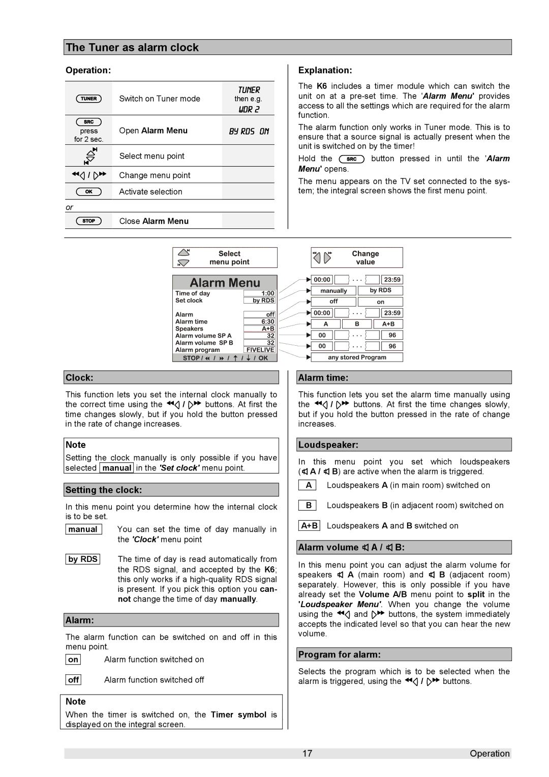 T+A Elektroakustik K 6 user manual Tuner as alarm clock 